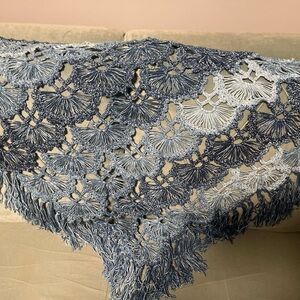 Crochet Fringe Shawl in Blue and Gray